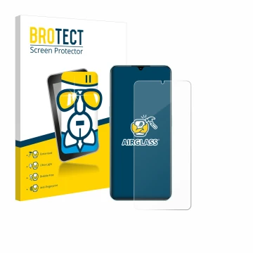 Parte frontal de un envase de producto con el logotipo de la marca BROTECT. Al lado se muestra el dispositivo Oppo A78 5G con 