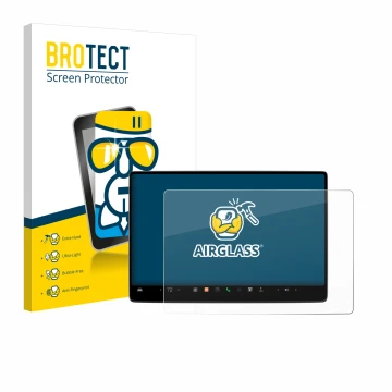 Parte frontal de un envase de producto con el logotipo de la marca BROTECT. Al lado se muestra el dispositivo Tesla Model 3 20