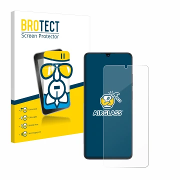 Parte frontal de un envase de producto con el logotipo de la marca BROTECT. Al lado se muestra el dispositivo ZTE Blade V50 Vi