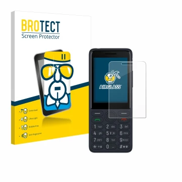 Parte frontal de un envase de producto con el logotipo de la marca BROTECT. Al lado se muestra el dispositivo TCL Onetouch 402