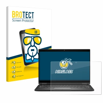 Parte frontal de un envase de producto con el logotipo de la marca BROTECT. Al lado se muestra el dispositivo Dell Latitude 73