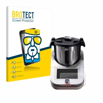 Parte frontal de un envase de producto con el logotipo de la marca BROTECT. Al lado se muestra el dispositivo Ufesa TotalChef 