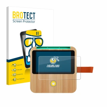 Parte frontal de un envase de producto con el logotipo de la marca BROTECT. Al lado se muestra el dispositivo tigerbox Touch P