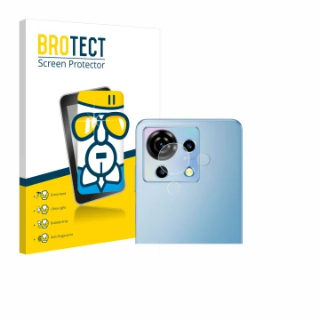 Parte frontal de un envase de producto con el logotipo de la marca BROTECT. Al lado se muestra el dispositivo ZTE Blade V50 Vi