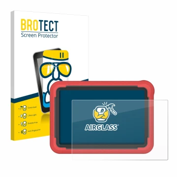 Parte frontal de un envase de producto con el logotipo de la marca BROTECT. Al lado se muestra el dispositivo Launch X-431 Pro