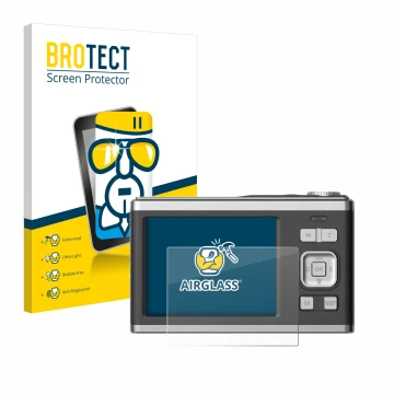 Parte frontal de un envase de producto con el logotipo de la marca BROTECT. Al lado se muestra el dispositivo Rollei Compactli