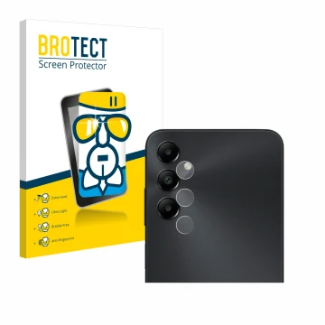 Parte frontal de un envase de producto con el logotipo de la marca BROTECT. Al lado se muestra el dispositivo Samsung Galaxy A