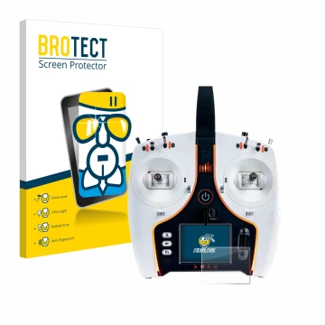 Parte frontal de un envase de producto con el logotipo de la marca BROTECT. Al lado se muestra el dispositivo Spektrum NX7e co