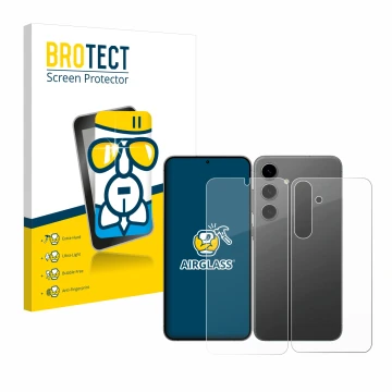 Parte frontal de un envase de producto con el logotipo de la marca BROTECT. Al lado se muestra el dispositivo Samsung Galaxy S