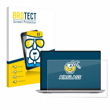 Parte frontal de un envase de producto con el logotipo de la marca BROTECT. Al lado se muestra el dispositivo Dell Precision 5