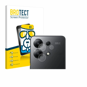 Parte frontal de un envase de producto con el logotipo de la marca BROTECT. Al lado se muestra el dispositivo Xiaomi Redmi Not