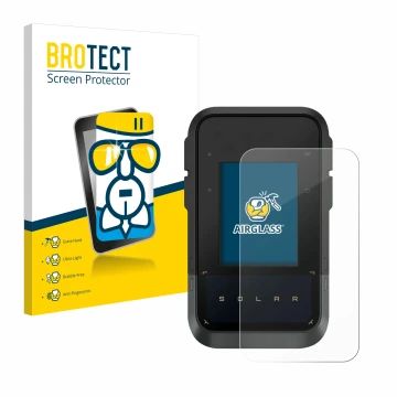 Parte frontal de un envase de producto con el logotipo de la marca BROTECT. Al lado se muestra el dispositivo Garmin eTrex Sol