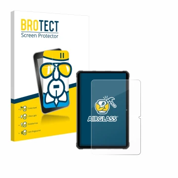 Parte frontal de un envase de producto con el logotipo de la marca BROTECT. Al lado se muestra el dispositivo Hotwav R7 con su