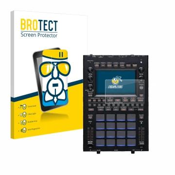 Parte frontal de un envase de producto con el logotipo de la marca BROTECT. Al lado se muestra el dispositivo KORG KAOSS Repla