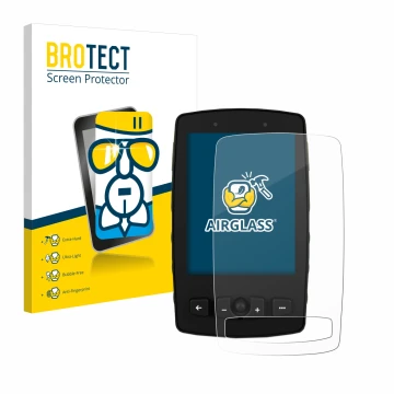 Parte frontal de un envase de producto con el logotipo de la marca BROTECT. Al lado se muestra el dispositivo TwoNav Aventura 