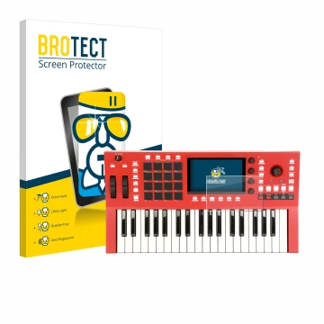 Parte frontal de un envase de producto con el logotipo de la marca BROTECT. Al lado se muestra el dispositivo Akai Professiona