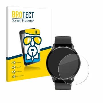 Parte frontal de un envase de producto con el logotipo de la marca BROTECT. Al lado se muestra el dispositivo Sross Smartwatch