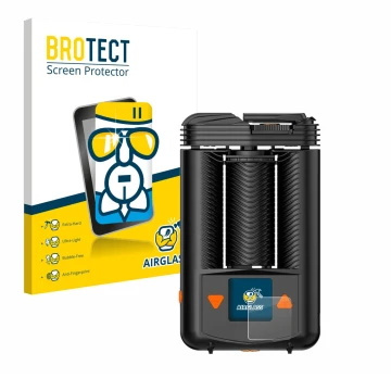 Parte frontal de un envase de producto con el logotipo de la marca BROTECT. Al lado se muestra el dispositivo Storz & Bickel M