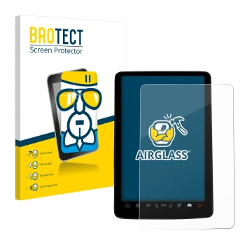 Parte frontal de un envase de producto con el logotipo de la marca BROTECT. Al lado se muestra el dispositivo Volvo EX30 12.3