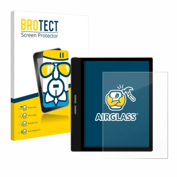 Parte frontal de un envase de producto con el logotipo de la marca BROTECT. Al lado se muestra el dispositivo Bigme B751C con 