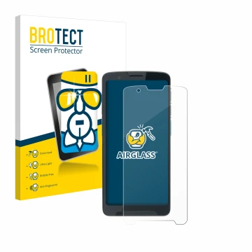 Parte frontal de un envase de producto con el logotipo de la marca BROTECT. Al lado se muestra el dispositivo Unitech EA660 co