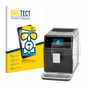 Parte frontal de un envase de producto con el logotipo de la marca BROTECT. Al lado se muestra el dispositivo WMF Perfection 8