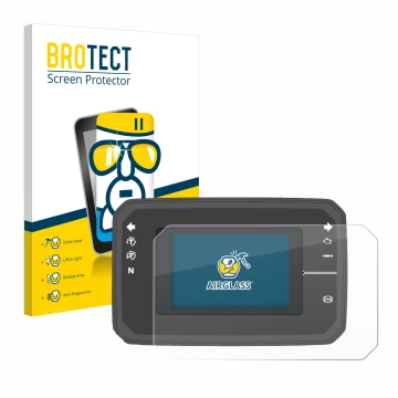 Parte frontal de un envase de producto con el logotipo de la marca BROTECT. Al lado se muestra el dispositivo Honda CB650R TFT