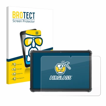 Parte frontal de un envase de producto con el logotipo de la marca BROTECT. Al lado se muestra el dispositivo Oukitel RT8 con 