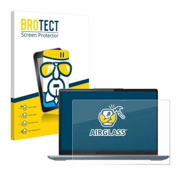 Parte frontal de un envase de producto con el logotipo de la marca BROTECT. Al lado se muestra el dispositivo Lenovo IdeaPad 5