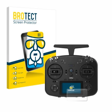 Parte frontal de un envase de producto con el logotipo de la marca BROTECT. Al lado se muestra el dispositivo FrSky TWIN X14 c