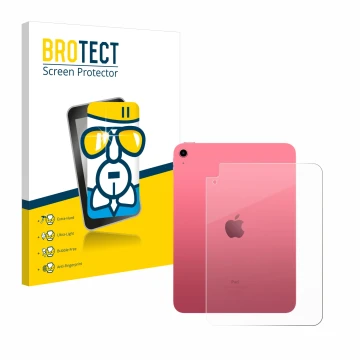 Parte frontal de un envase de producto con el logotipo de la marca BROTECT. Al lado se muestra el dispositivo Apple iPad 10.9