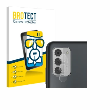 Parte frontal de un envase de producto con el logotipo de la marca BROTECT. Al lado se muestra el dispositivo Nokia G42 5G (SÓ