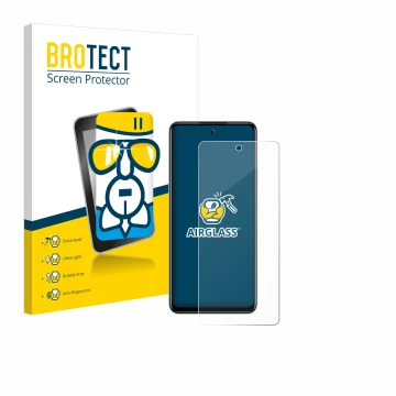 Parte frontal de un envase de producto con el logotipo de la marca BROTECT. Al lado se muestra el dispositivo Itel S24 con su 