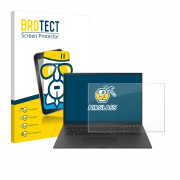 Parte frontal de un envase de producto con el logotipo de la marca BROTECT. Al lado se muestra el dispositivo LG gram Pro 17 2