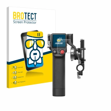 Parte frontal de un envase de producto con el logotipo de la marca BROTECT. Al lado se muestra el dispositivo DJI Focus Pro- G