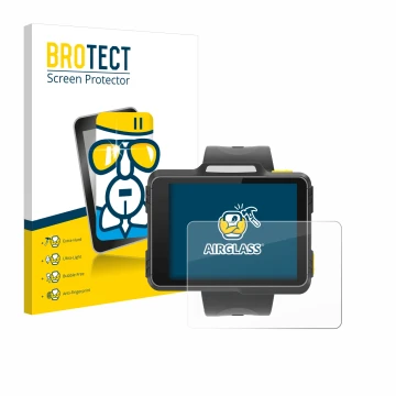 Parte frontal de un envase de producto con el logotipo de la marca BROTECT. Al lado se muestra el dispositivo Newland WD1 con 