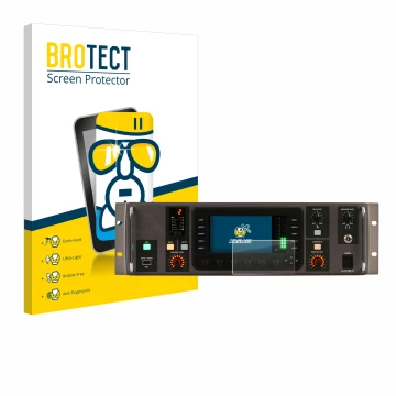 Parte frontal de un envase de producto con el logotipo de la marca BROTECT. Al lado se muestra el dispositivo Behringer X32 Ra