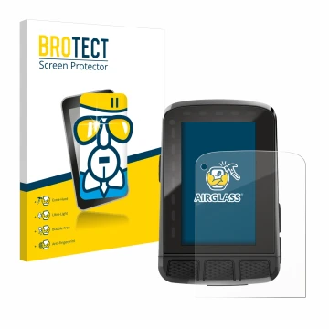 Parte frontal de un envase de producto con el logotipo de la marca BROTECT. Al lado se muestra el dispositivo Wahoo Elemnt Roa
