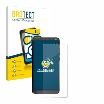 Parte frontal de un envase de producto con el logotipo de la marca BROTECT. Al lado se muestra el dispositivo Brondi Amico XL 