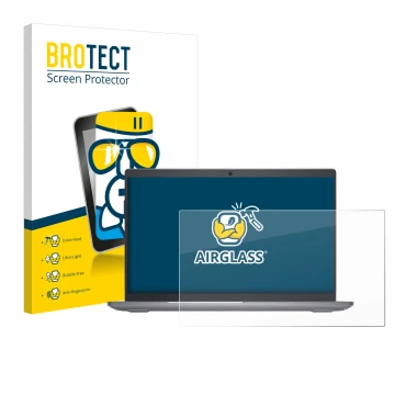 Parte frontal de un envase de producto con el logotipo de la marca BROTECT. Al lado se muestra el dispositivo Dell Latitude 55