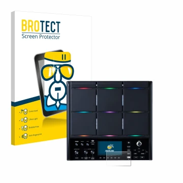 Parte frontal de un envase de producto con el logotipo de la marca BROTECT. Al lado se muestra el dispositivo Roland SPD-SX PR