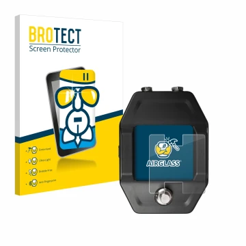 Parte frontal de un envase de producto con el logotipo de la marca BROTECT. Al lado se muestra el dispositivo Shure GLXD16+ co