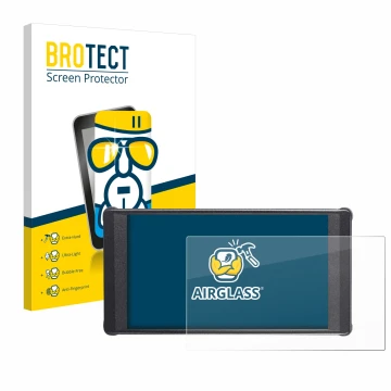 Parte frontal de un envase de producto con el logotipo de la marca BROTECT. Al lado se muestra el dispositivo Portkeys PT6 con