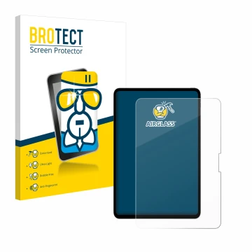 Parte frontal de un envase de producto con el logotipo de la marca BROTECT. Al lado se muestra el dispositivo Apple iPad Pro 1