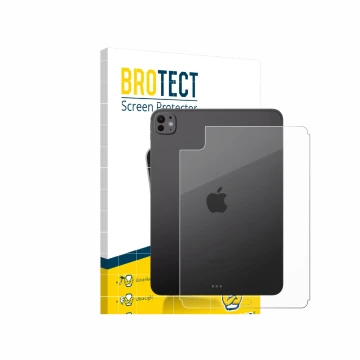 Parte frontal de un envase de producto con el logotipo de la marca BROTECT. Al lado se muestra el dispositivo Apple iPad Pro 1