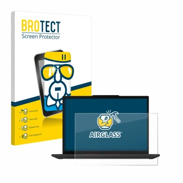 Parte frontal de un envase de producto con el logotipo de la marca BROTECT. Al lado se muestra el dispositivo Lenovo ThinkPad 