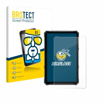 Parte frontal de un envase de producto con el logotipo de la marca BROTECT. Al lado se muestra el dispositivo Ulefone Armor Pa