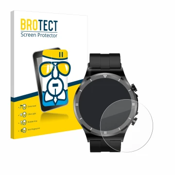 Parte frontal de un envase de producto con el logotipo de la marca BROTECT. Al lado se muestra el dispositivo Sanorum Smartwat