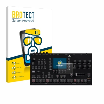 Parte frontal de un envase de producto con el logotipo de la marca BROTECT. Al lado se muestra el dispositivo Elektron Octatra