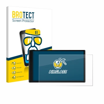 Parte frontal de un envase de producto con el logotipo de la marca BROTECT. Al lado se muestra el dispositivo Garmin CamperVan